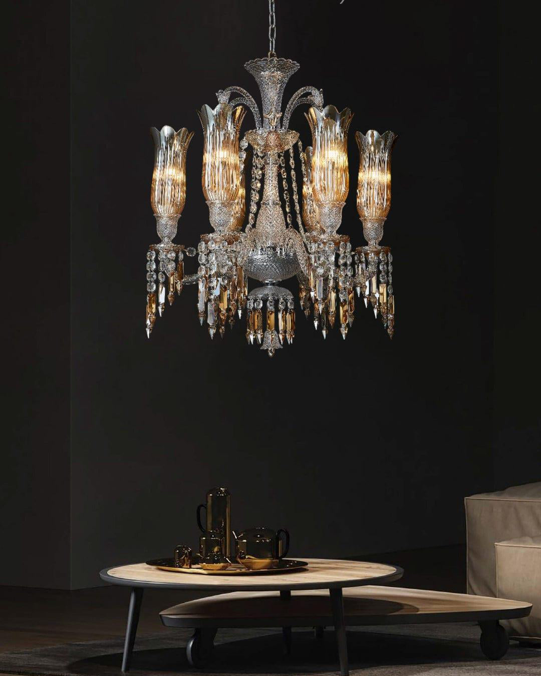 Vintage Crystal Tulip Arm Chandelier - 6 Bulbs