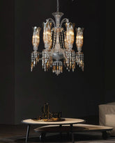 Vintage Crystal Tulip Arm Chandelier - 6 Bulbs