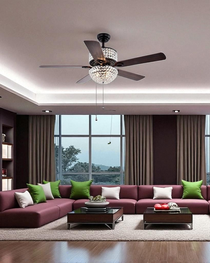 Vintage Crystal Retractable Ceiling Fan + Chandelier Light (with Remote Control)