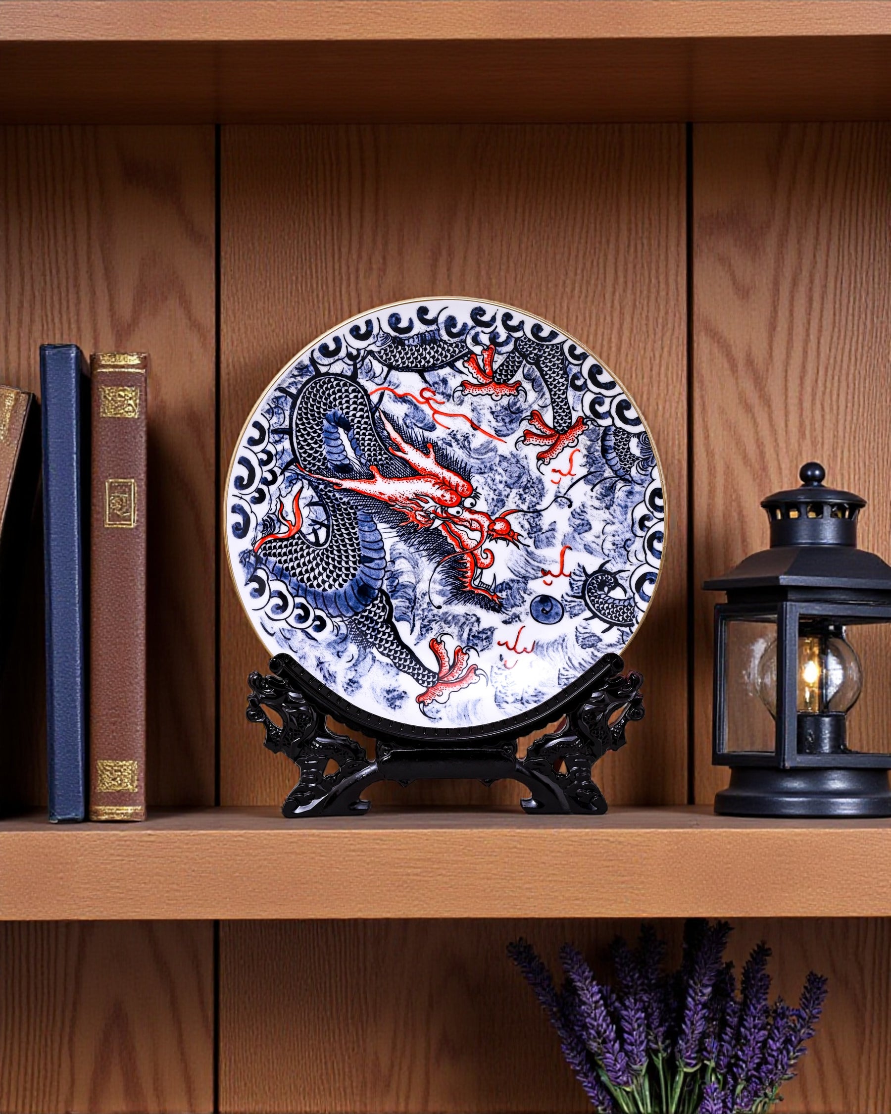 Imperial Blue Dragon Decorative Plate - 26 cm