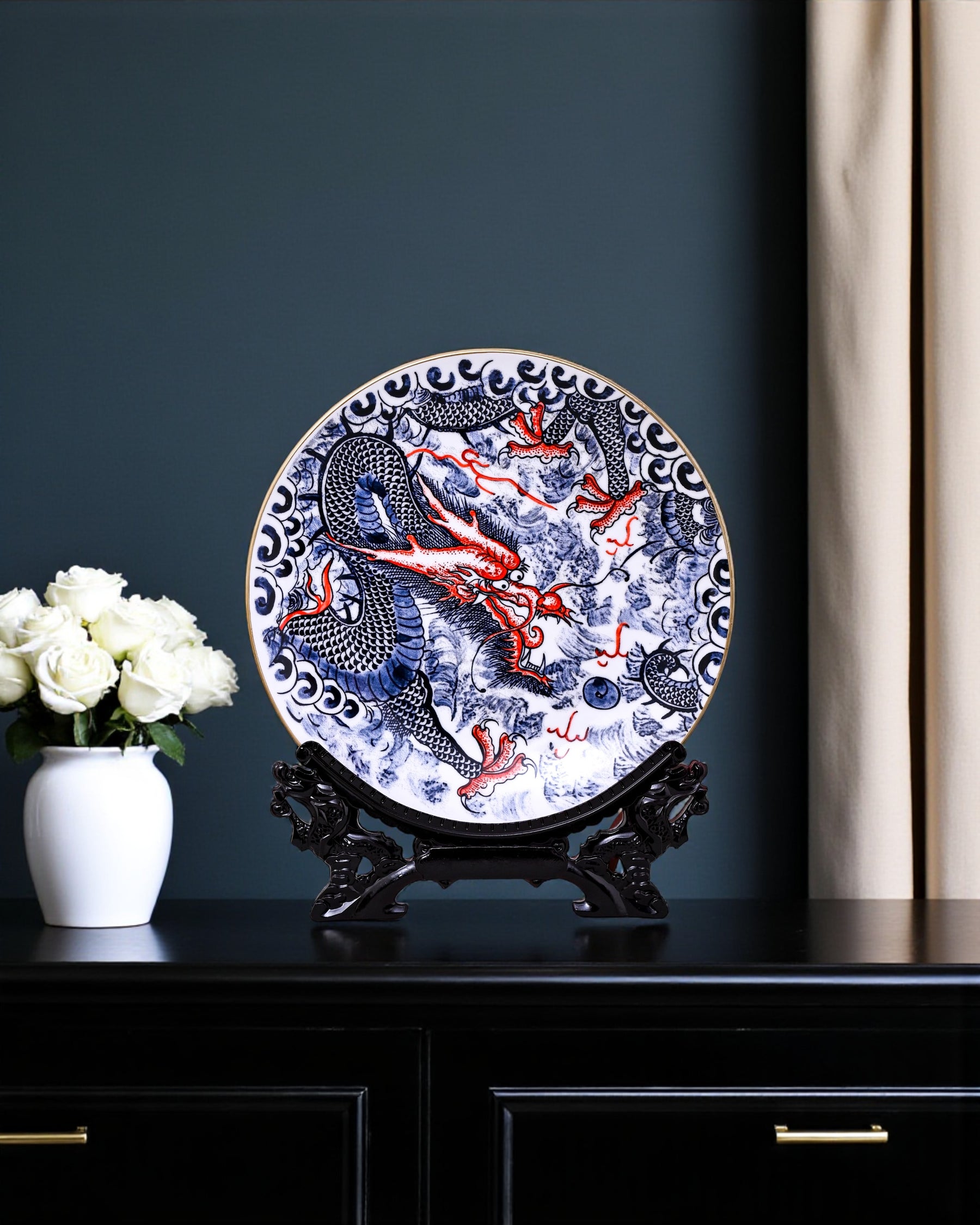 Imperial Blue Dragon Decorative Plate - 26 cm