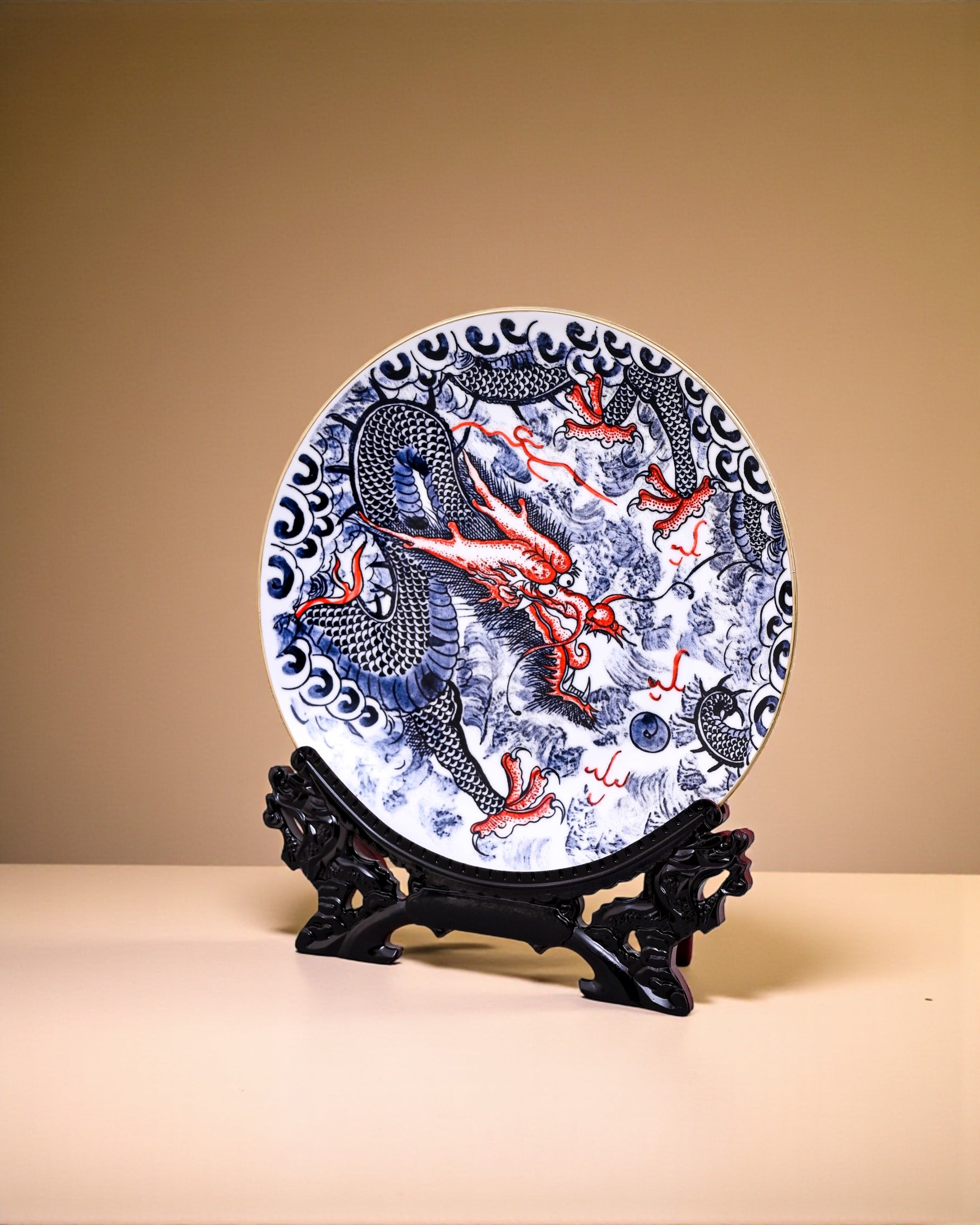 Imperial Blue Dragon Decorative Plate - 26 cm