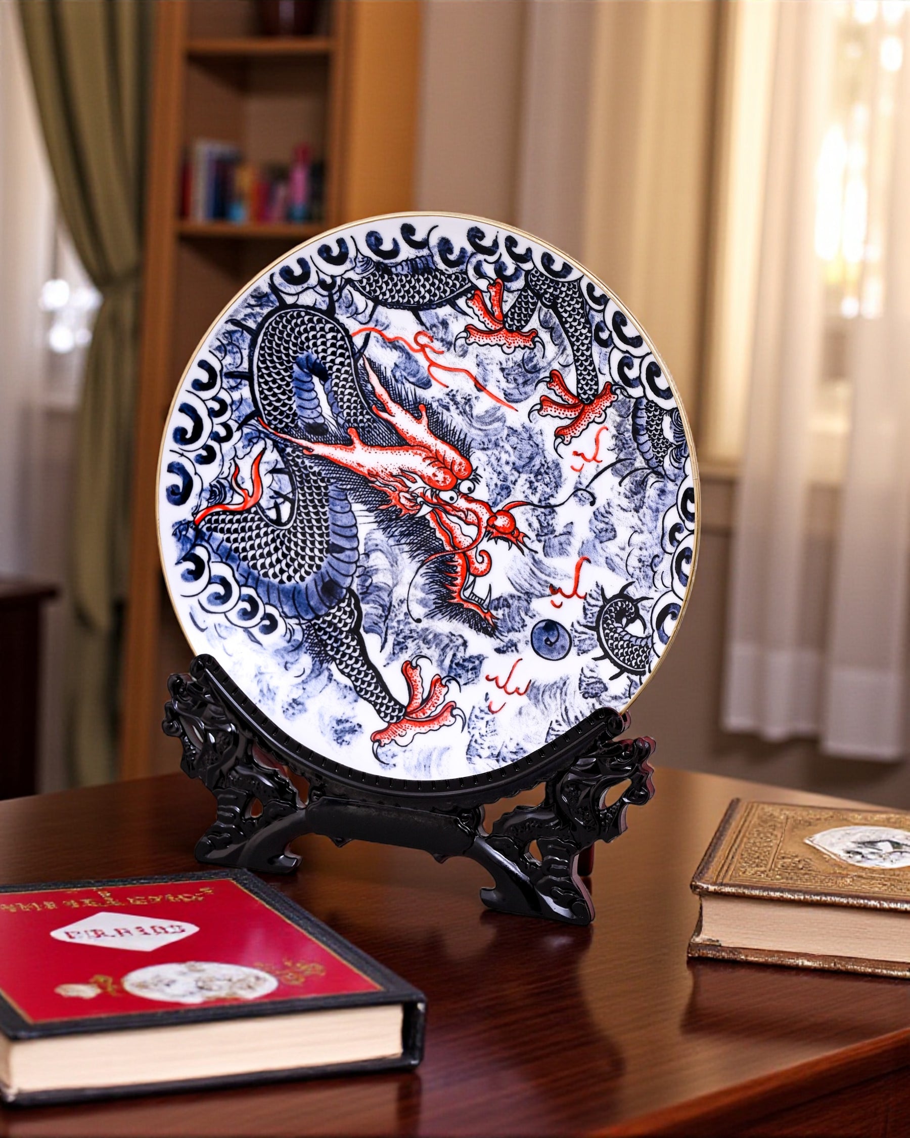 Imperial Blue Dragon Decorative Plate - 26 cm
