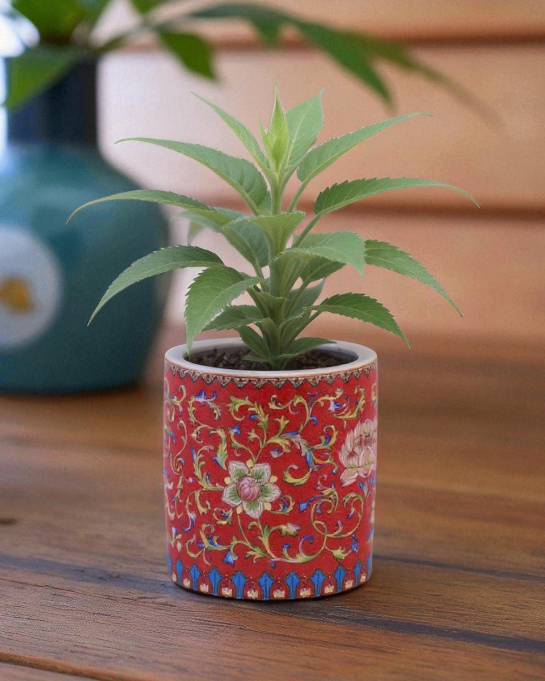 Floral and Vine Motifs Planter - Red