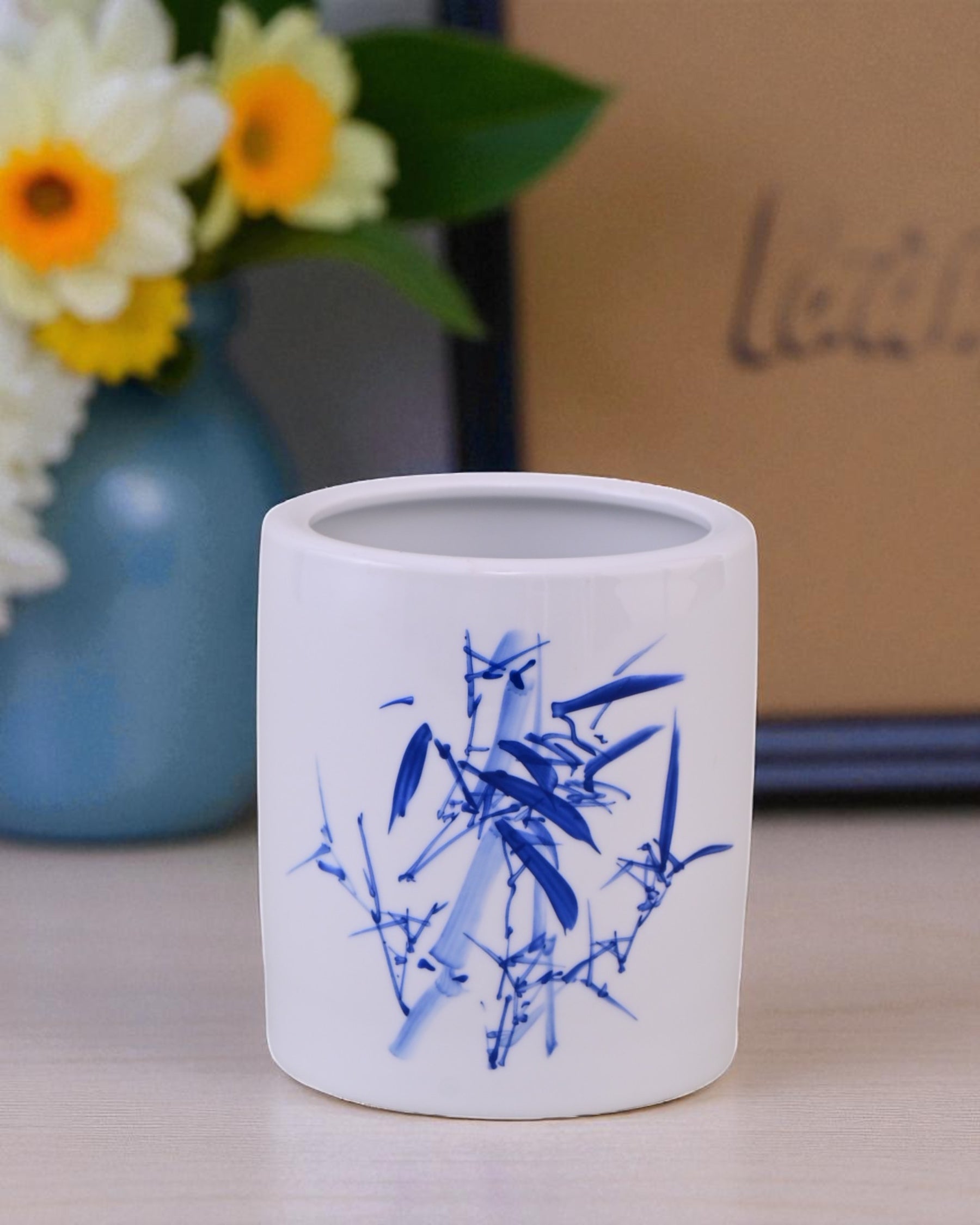 Blue Bamboo Ceramic Planter