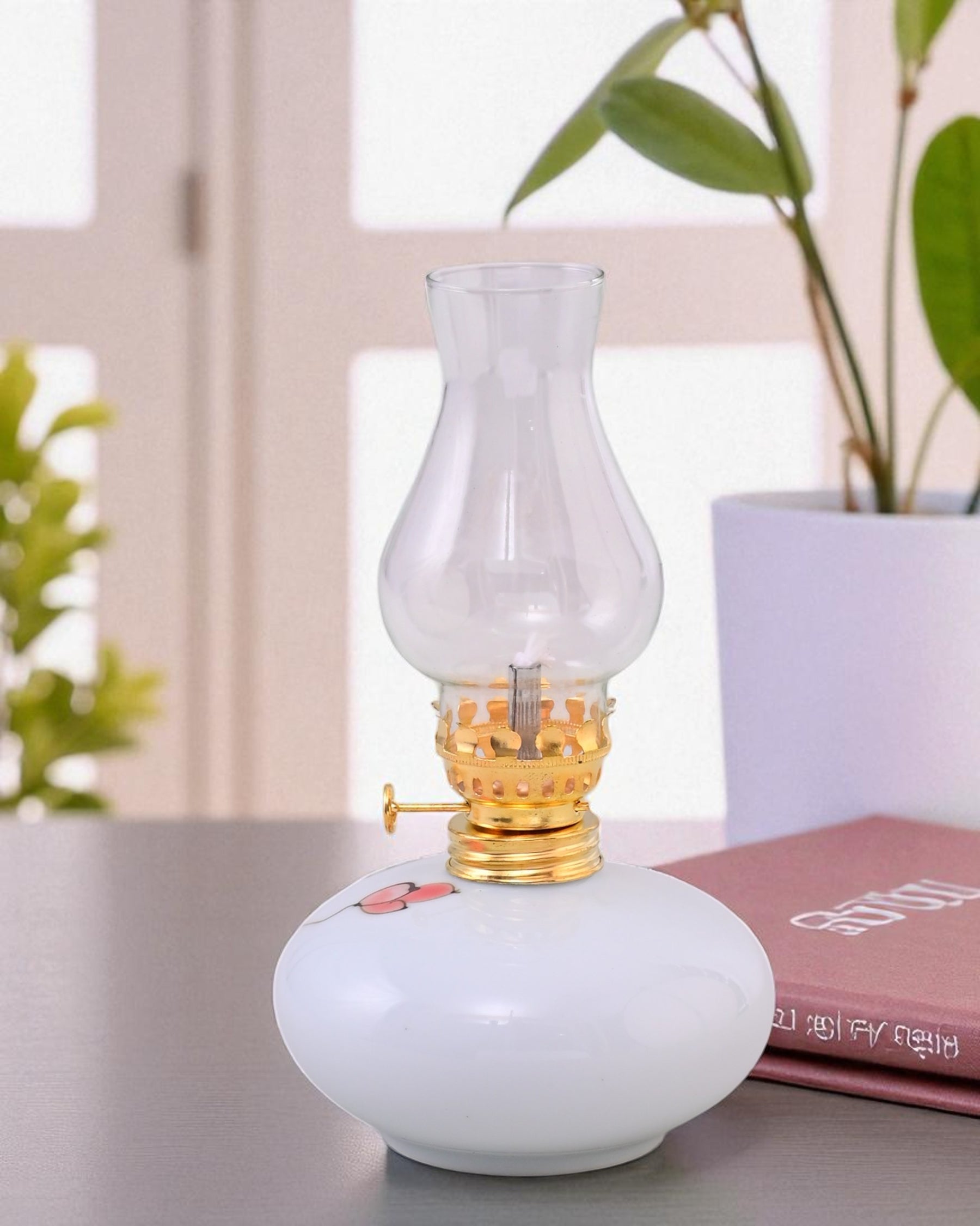 Heritage Glow Vintage Glass Oil Lamp - White