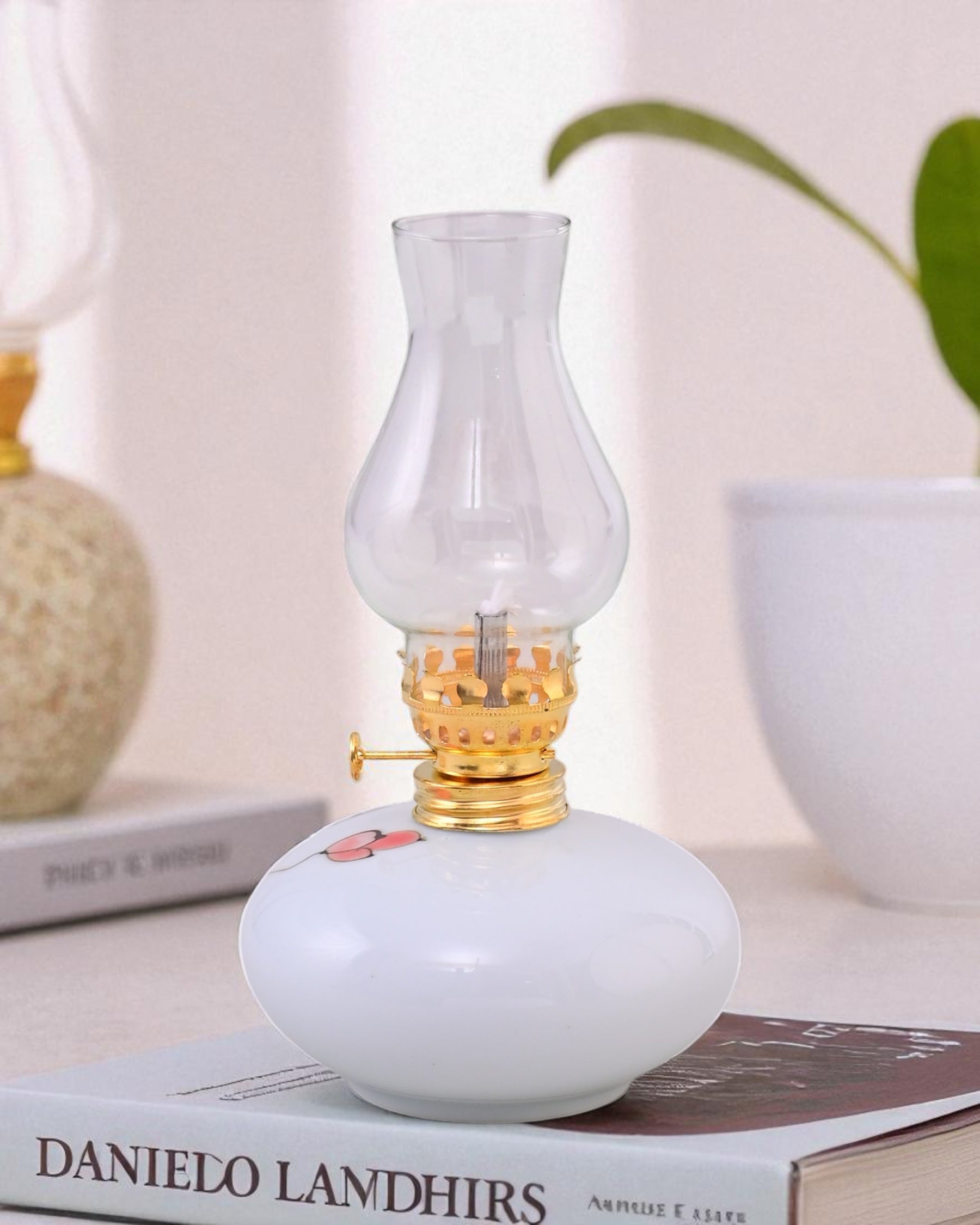 Heritage Glow Vintage Glass Oil Lamp - White