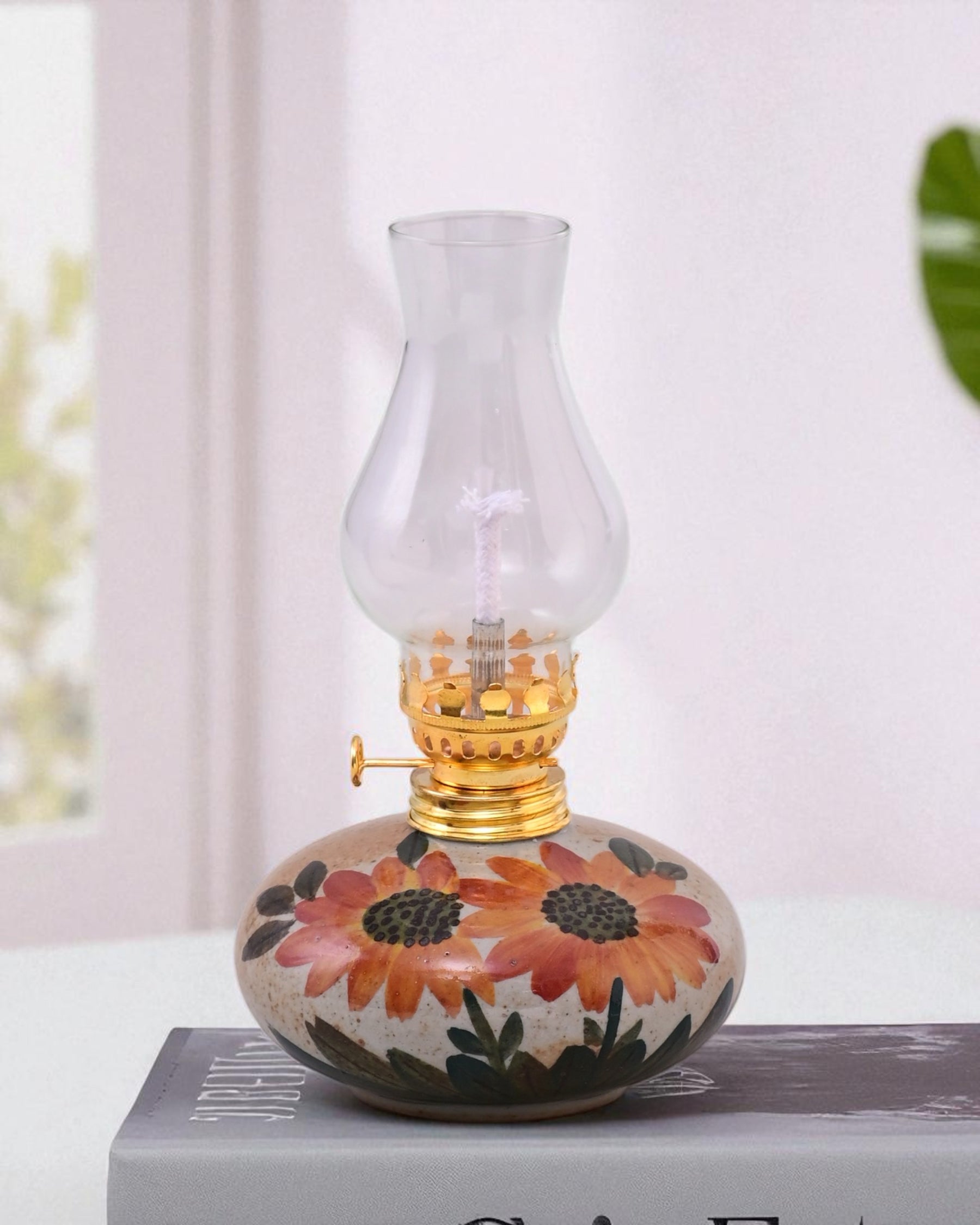 Heritage Glow Vintage Glass Oil Lamp - Brown