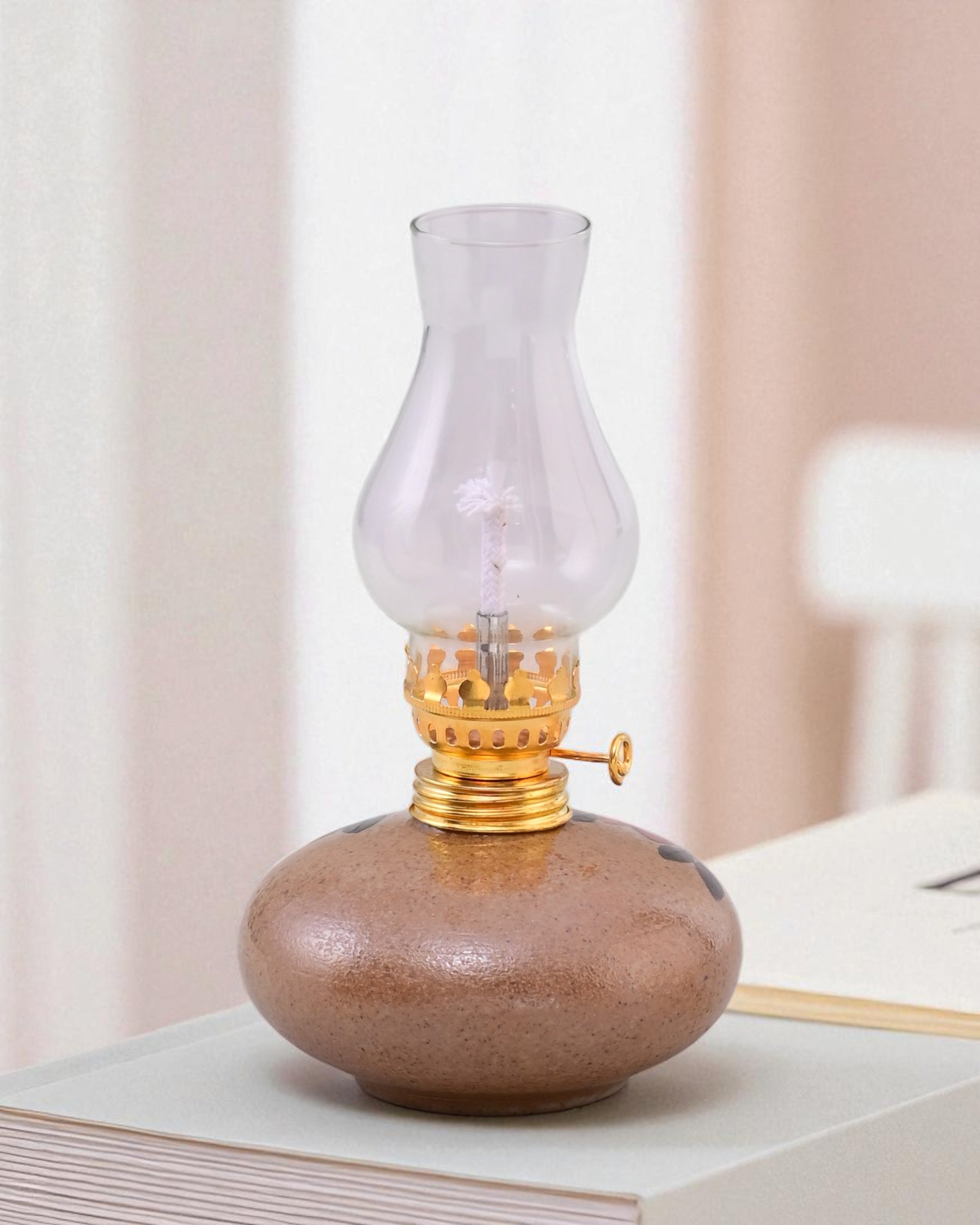 Heritage Glow Vintage Glass Oil Lamp - Brown
