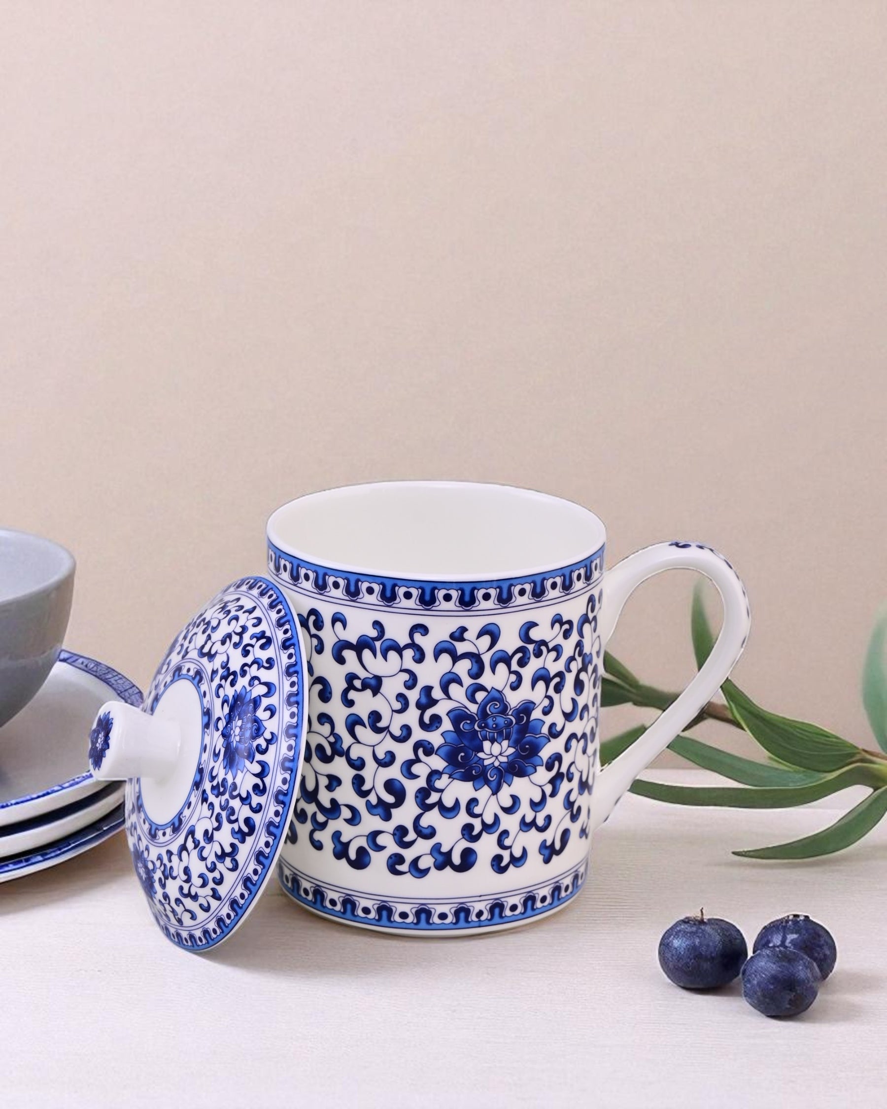 Royal Blue Floral Ceramic Mug