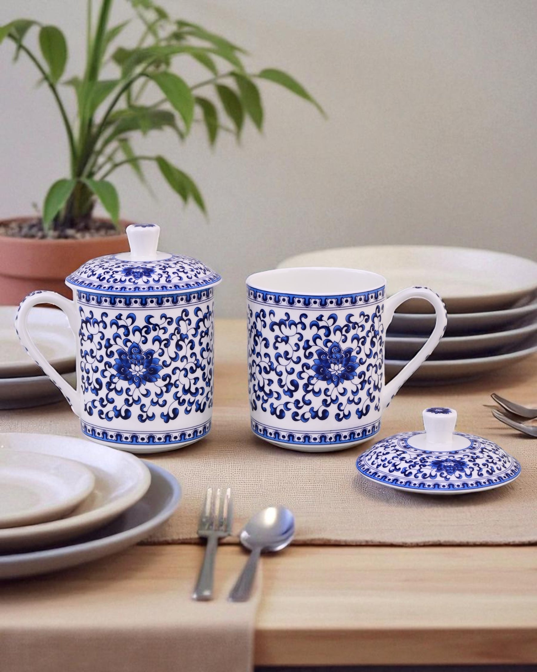 Royal Blue Floral Ceramic Mug