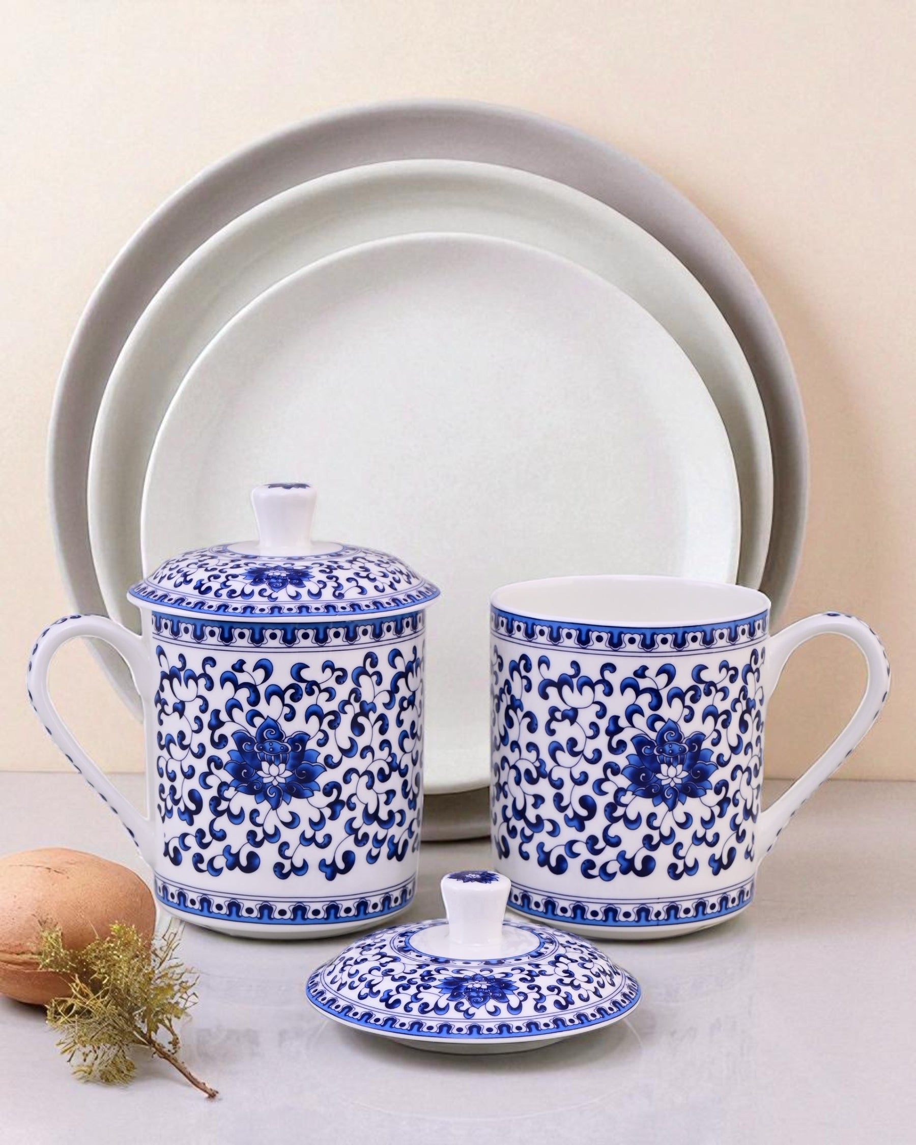 Royal Blue Floral Ceramic Mug