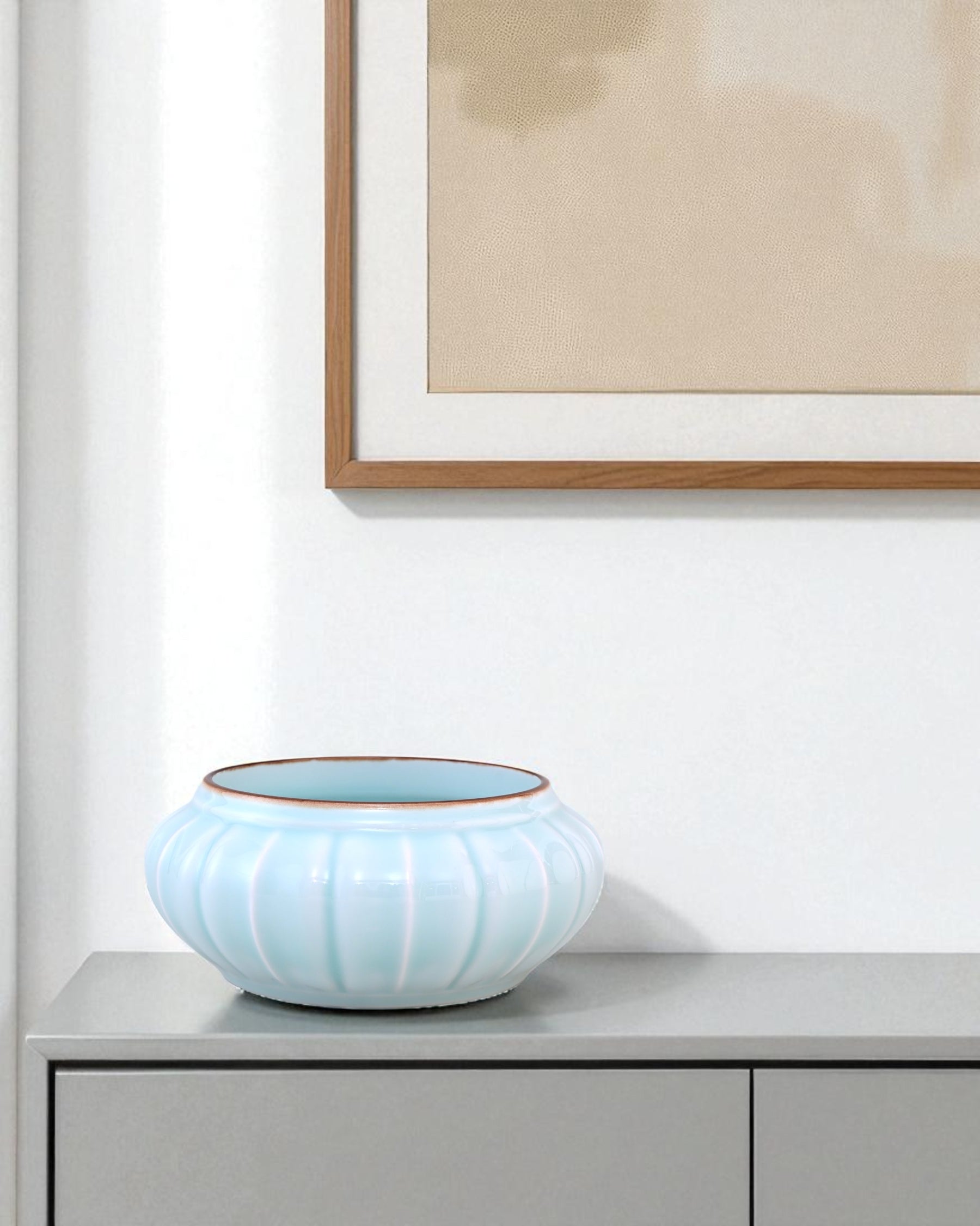 Scalloped Celadon Glaze Decorative Bowl
