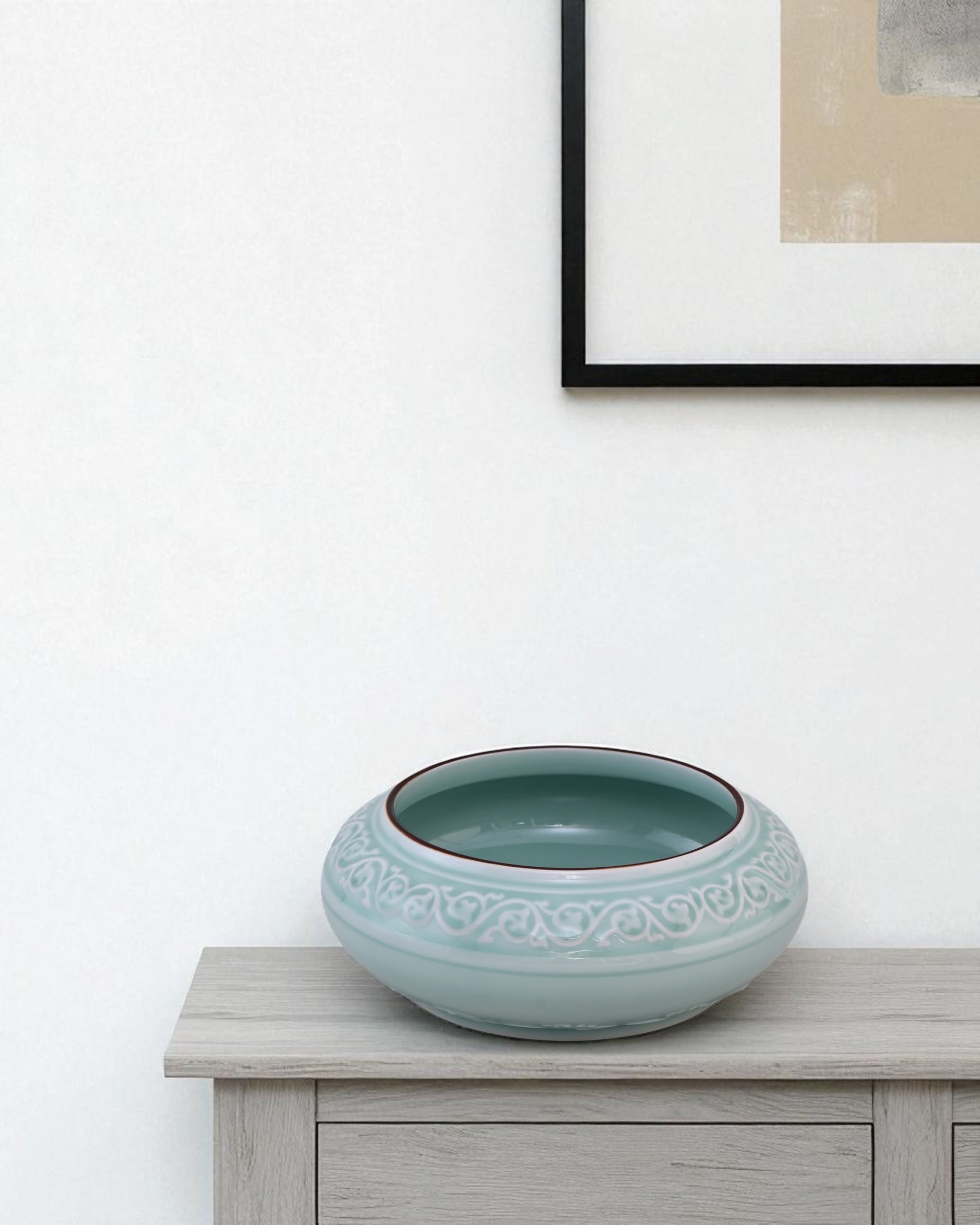 Serene Vine Celadon Glaze Decorative Bowl