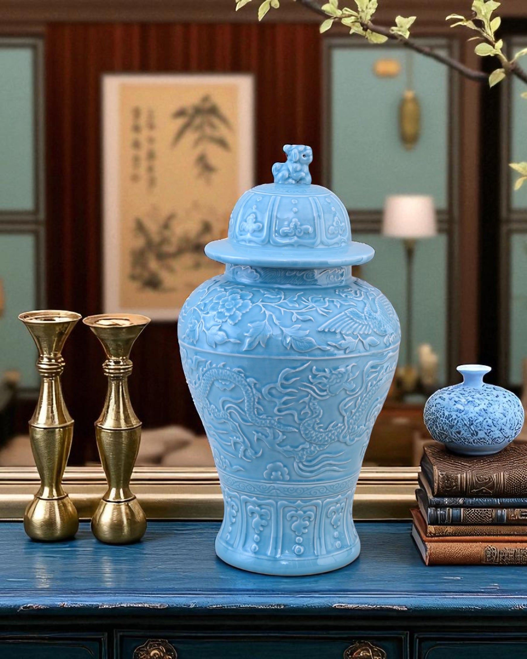 Celestial Blue Celadon Temple Jar