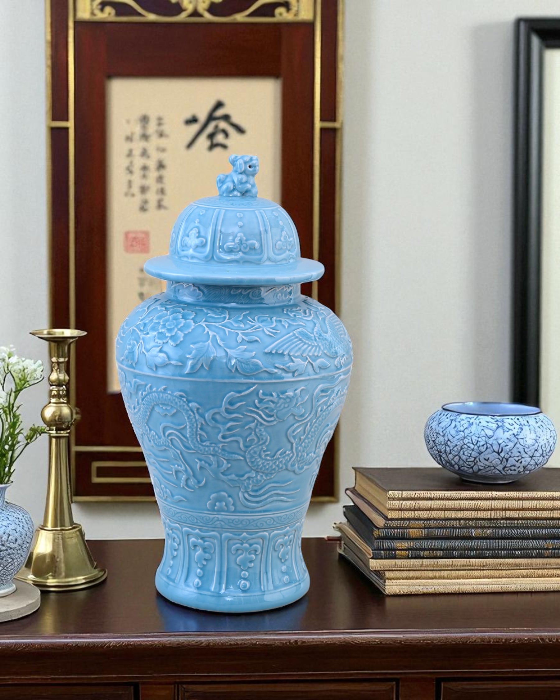Celestial Blue Celadon Temple Jar