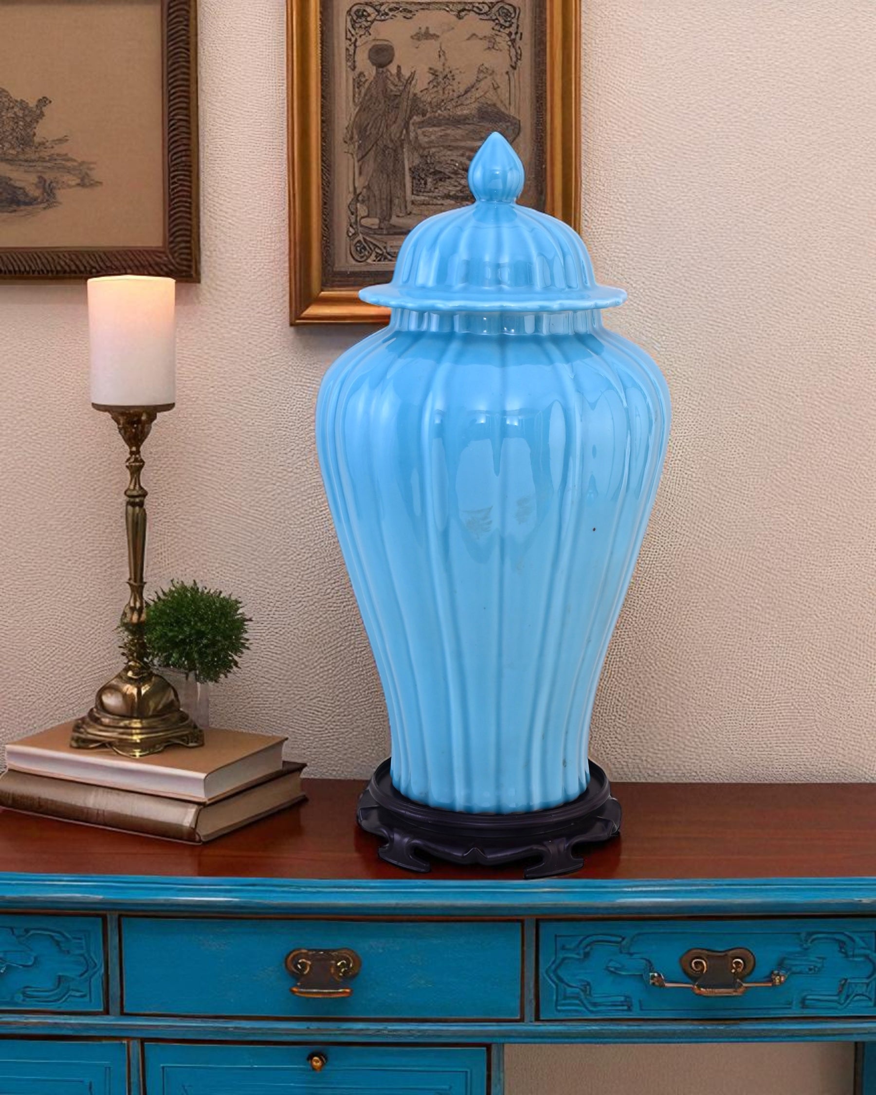 Celestial Blue Celadon Temple Jar