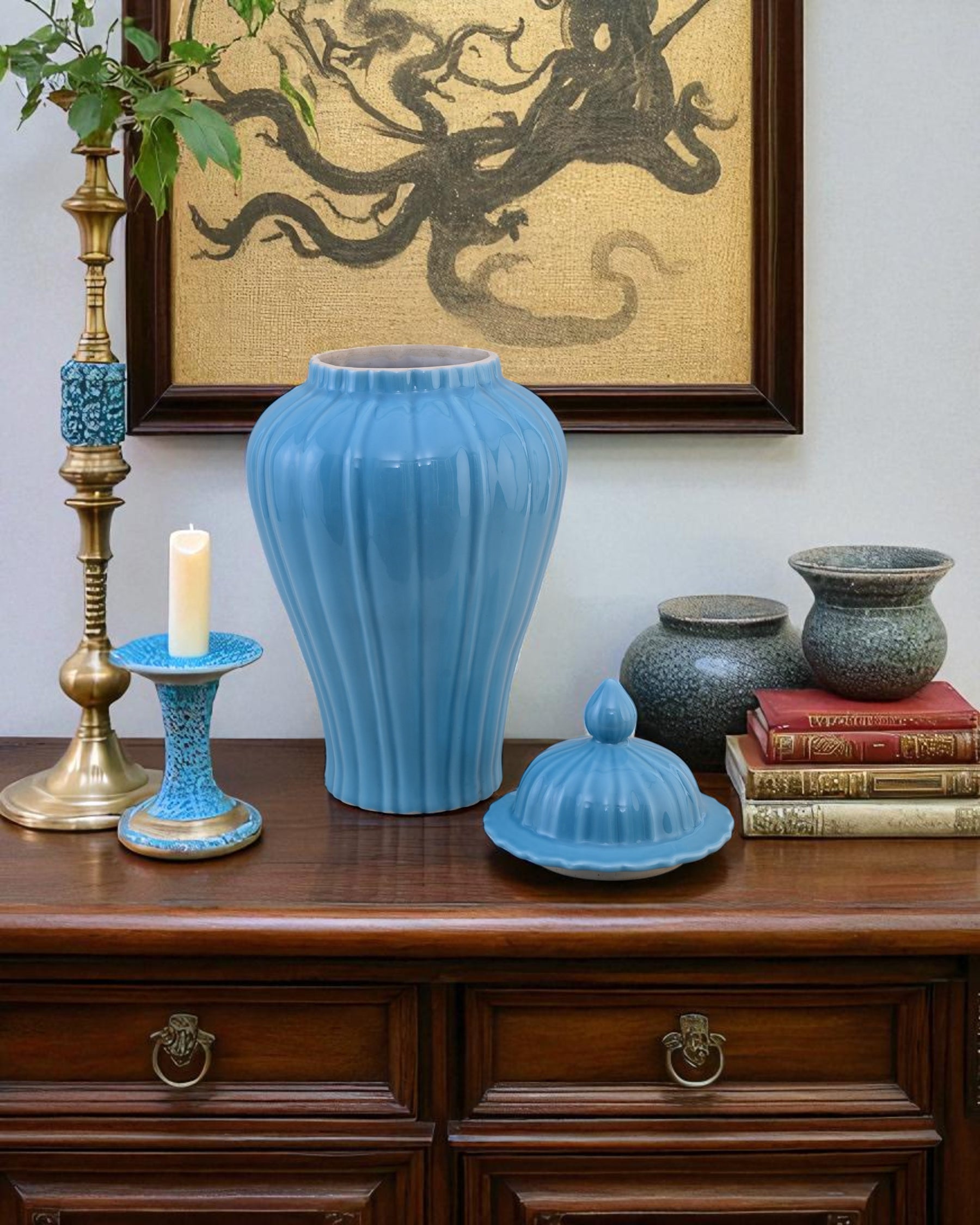 Celestial Blue Celadon Temple Jar