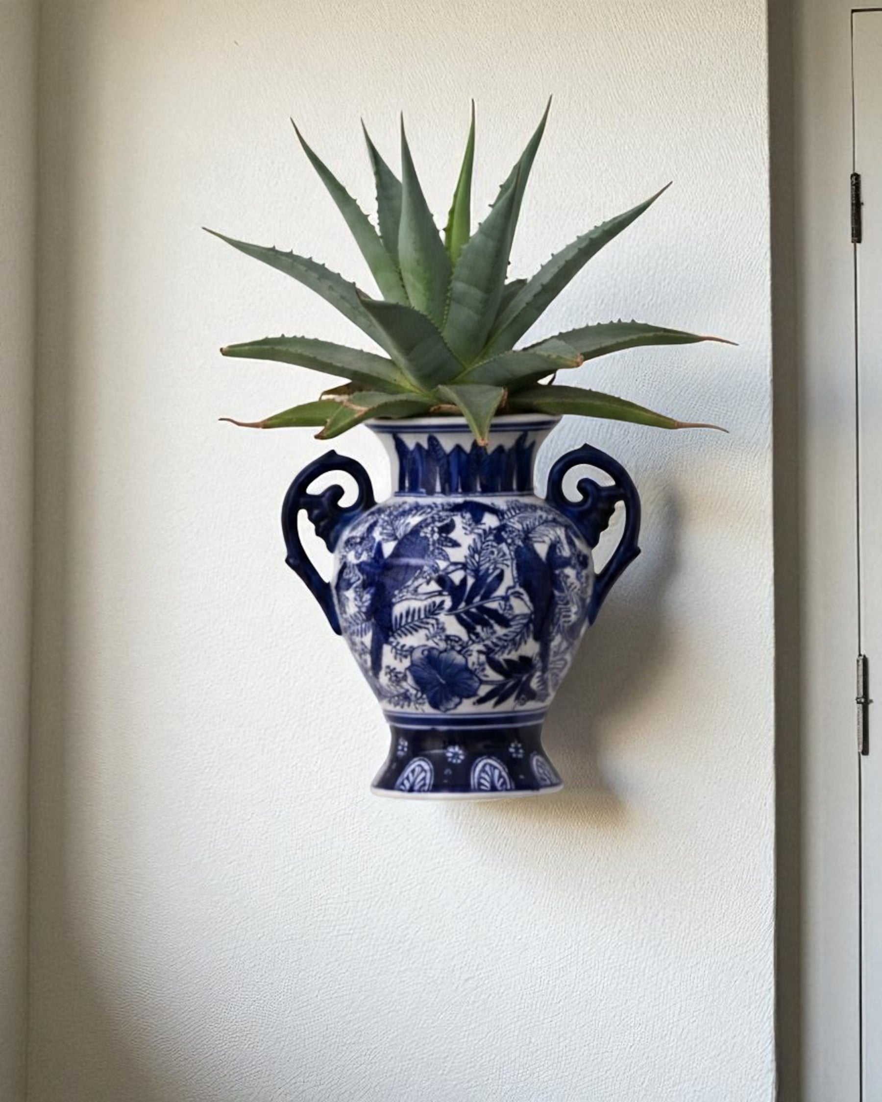Vintage Aviary Blue & White Wall Vase