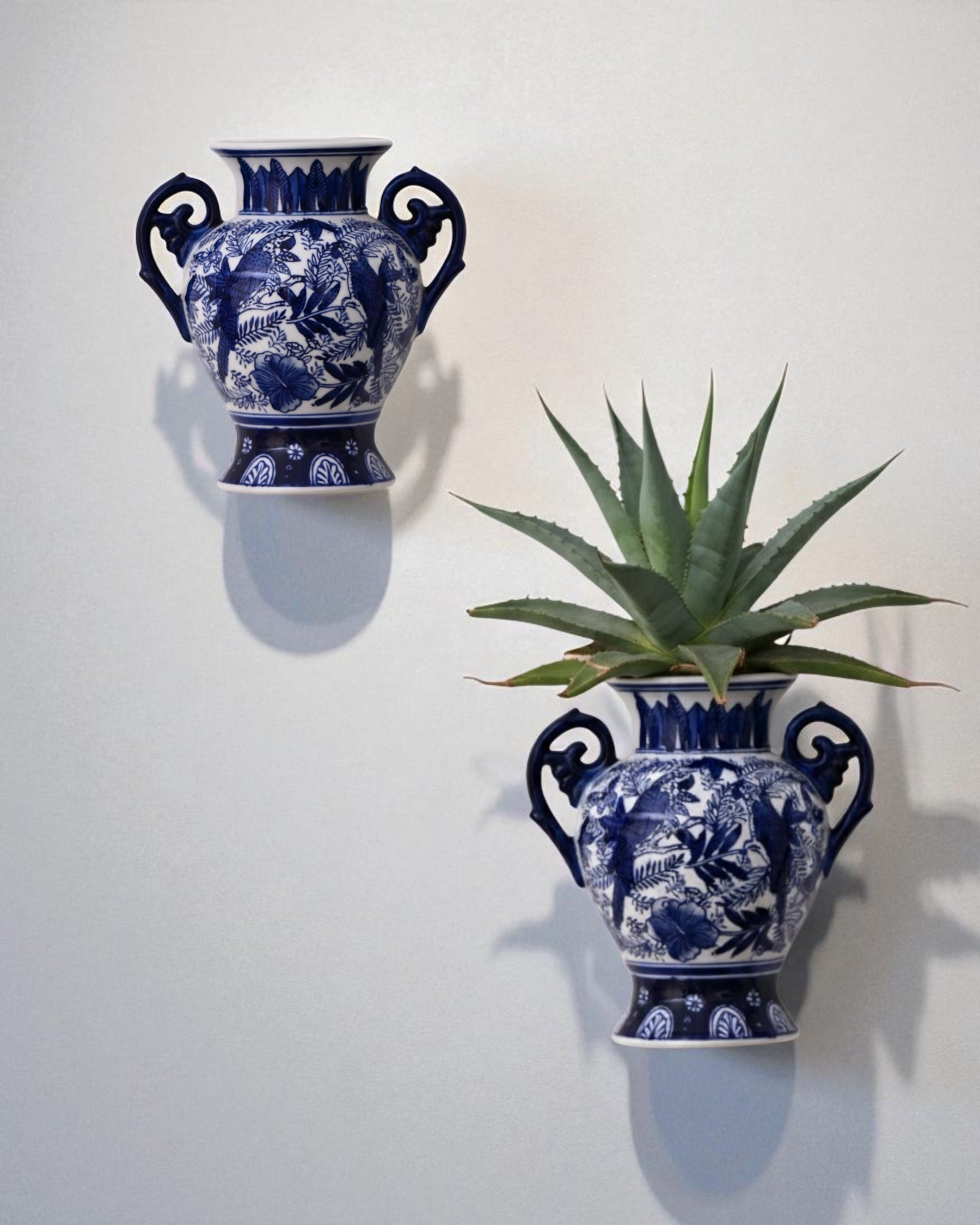 Vintage Aviary Blue & White Wall Vase