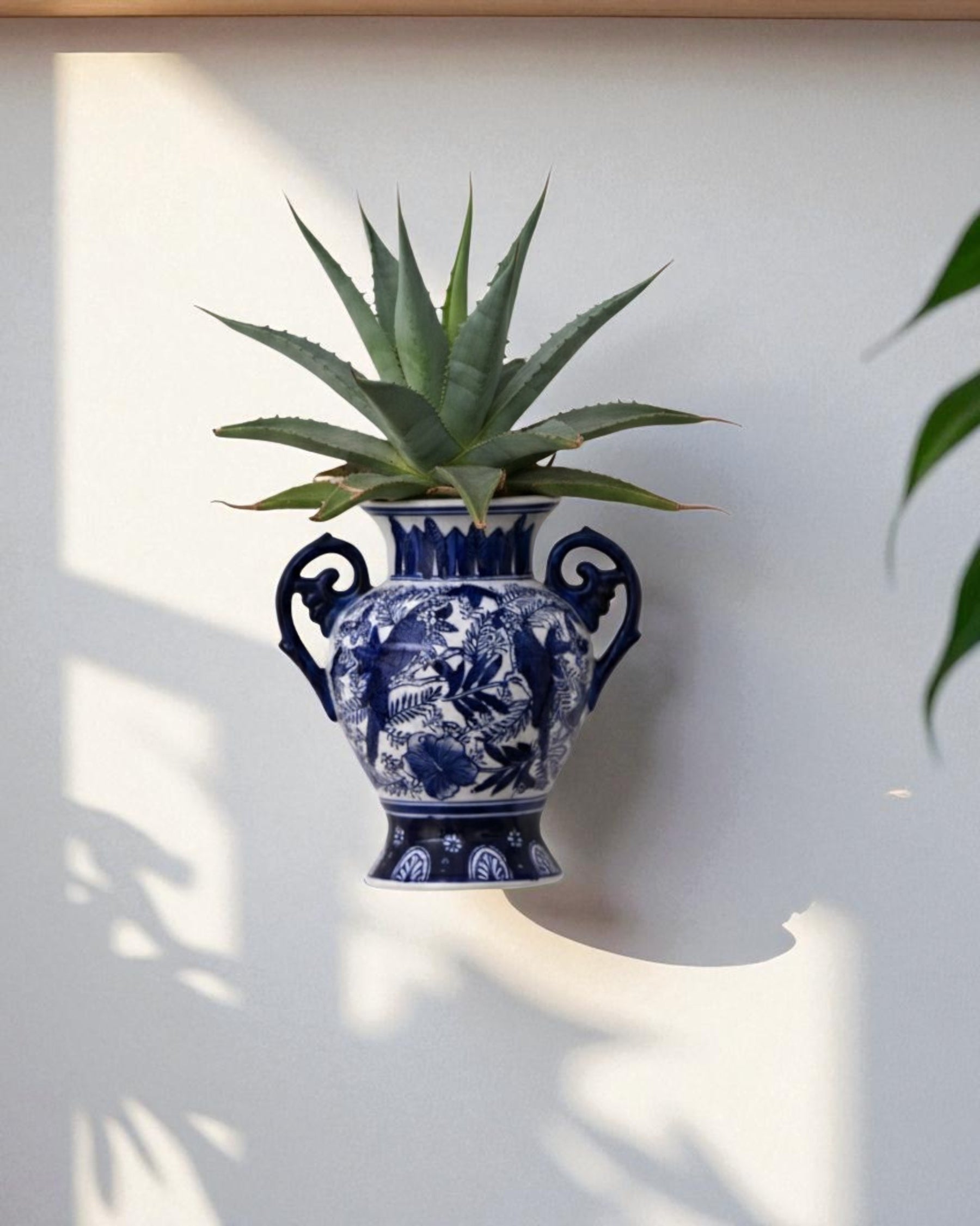 Vintage Aviary Blue & White Wall Vase