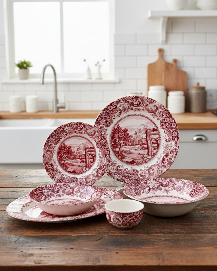 Roman Pink Ceramic Dinner Set - 28 Piece
