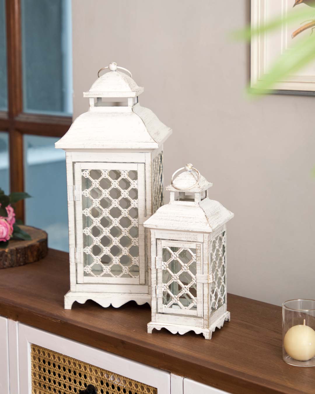 Serene Glow Vintage Hanging Lantern - Large