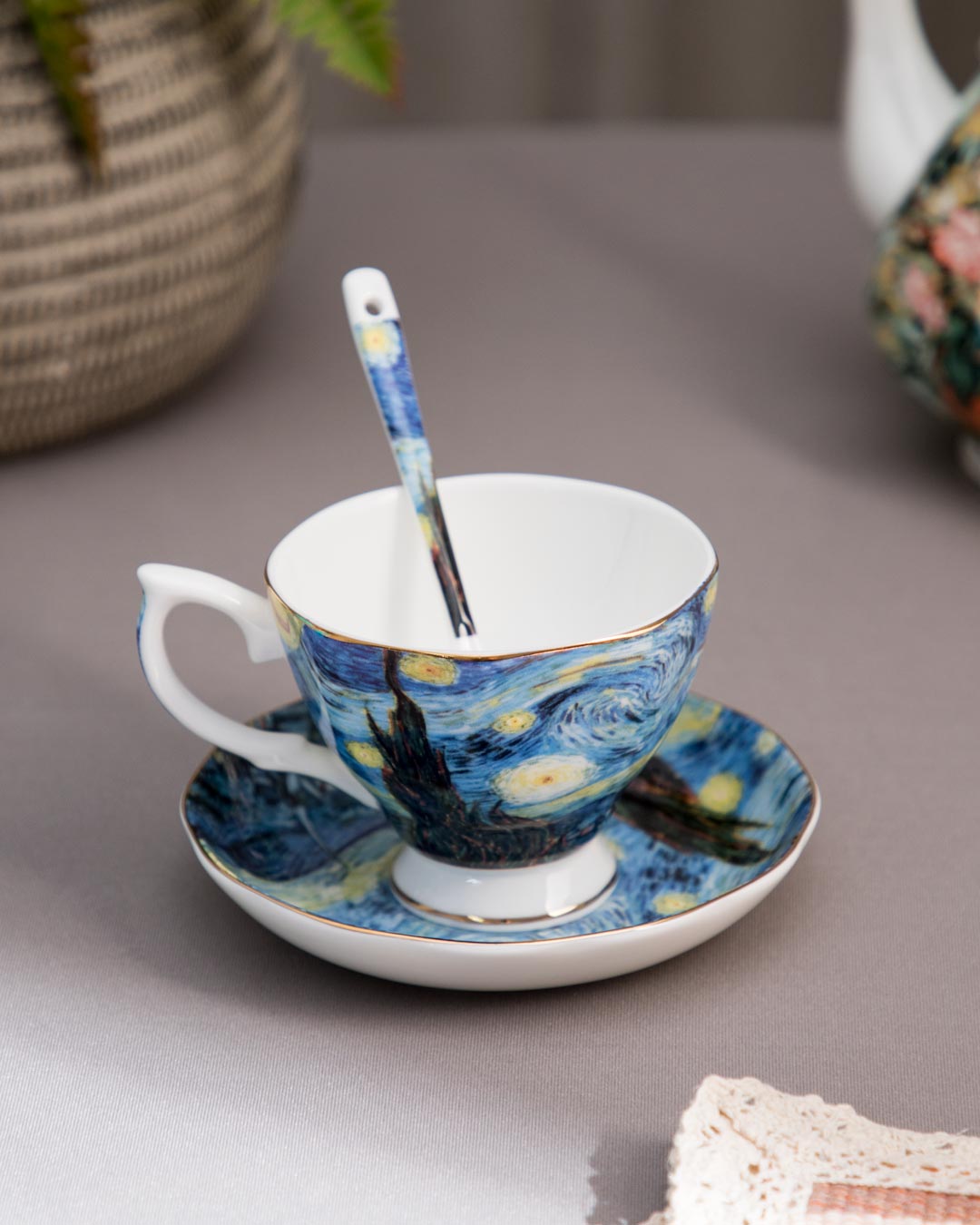 'Starry Night' Vincent Van Gogh Painting Cup & Saucer - The Decor Kart