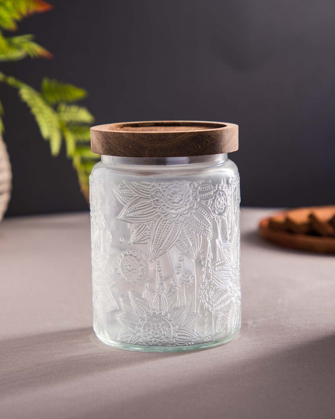Embossed Storage Glass Jar