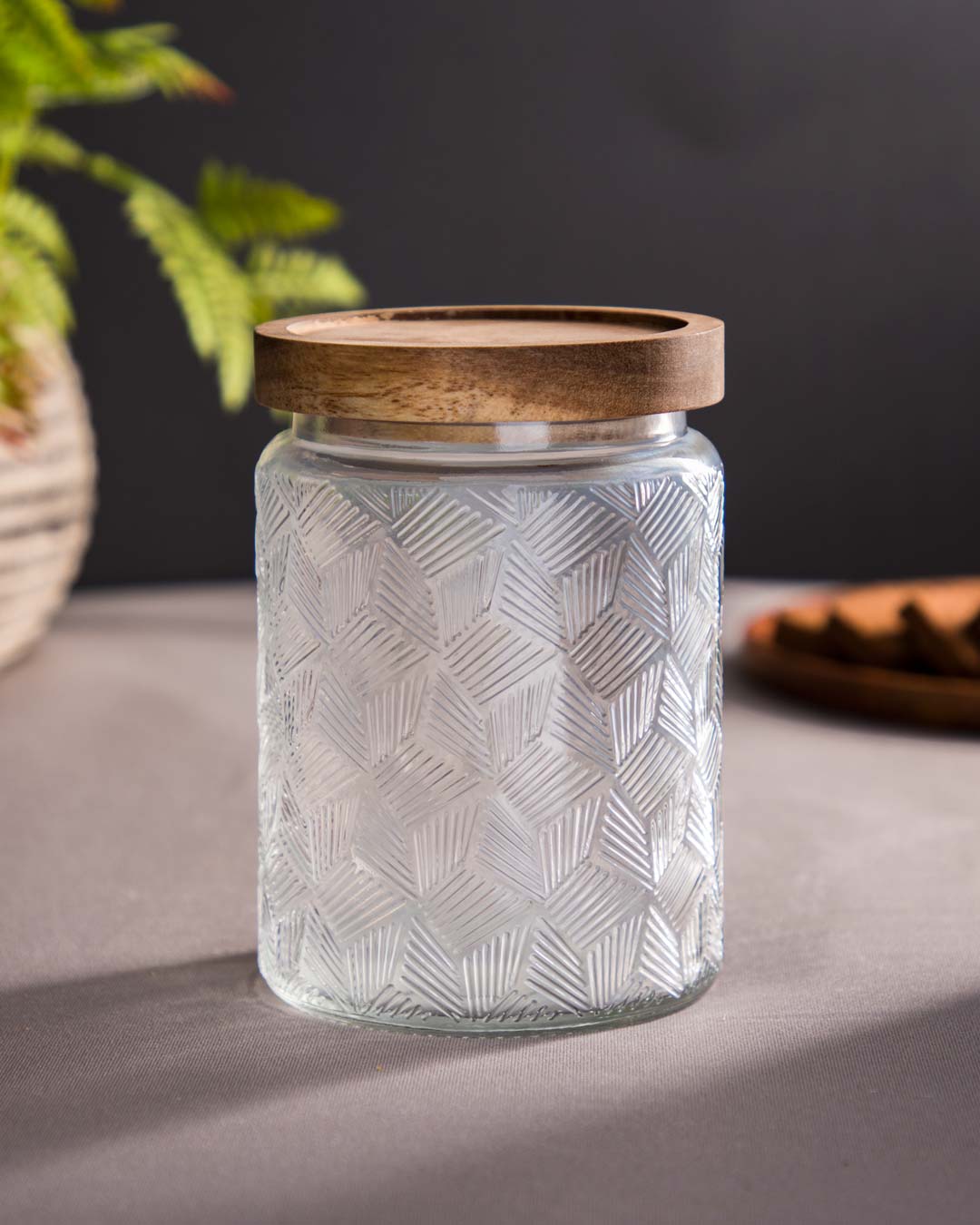 Embossed Storage Glass Jar