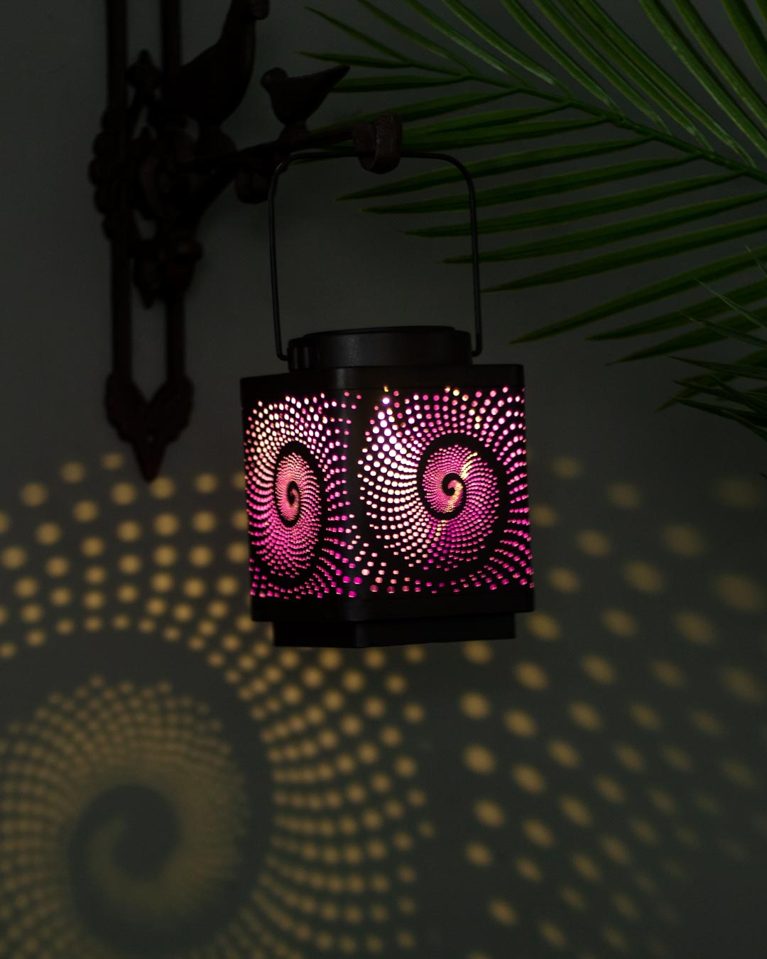 Dark Zinc Pierced Metal Cylinder Solar LED Lantern