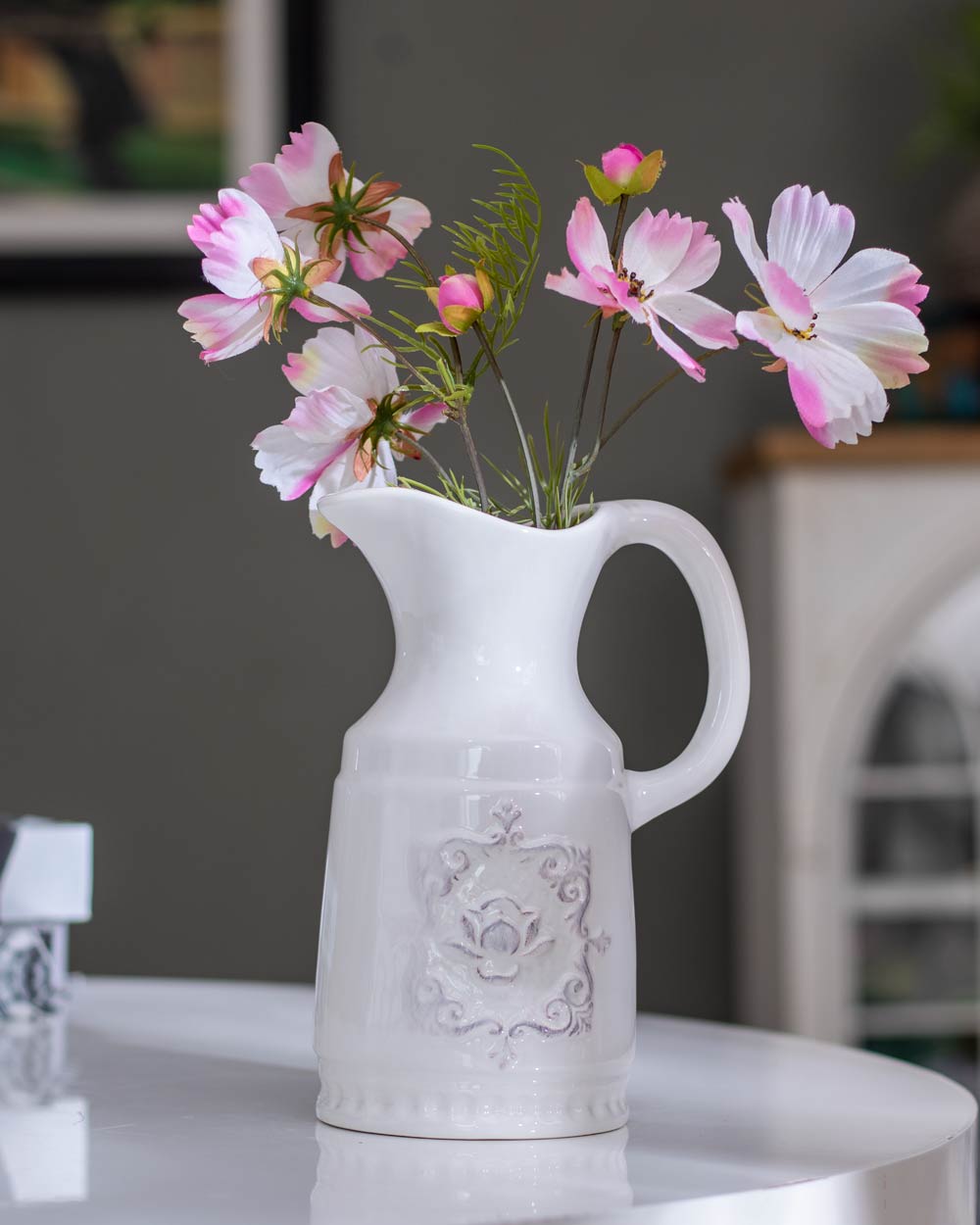 Crisp White Ceramic Pitcher Vase - III - The Decor Kart