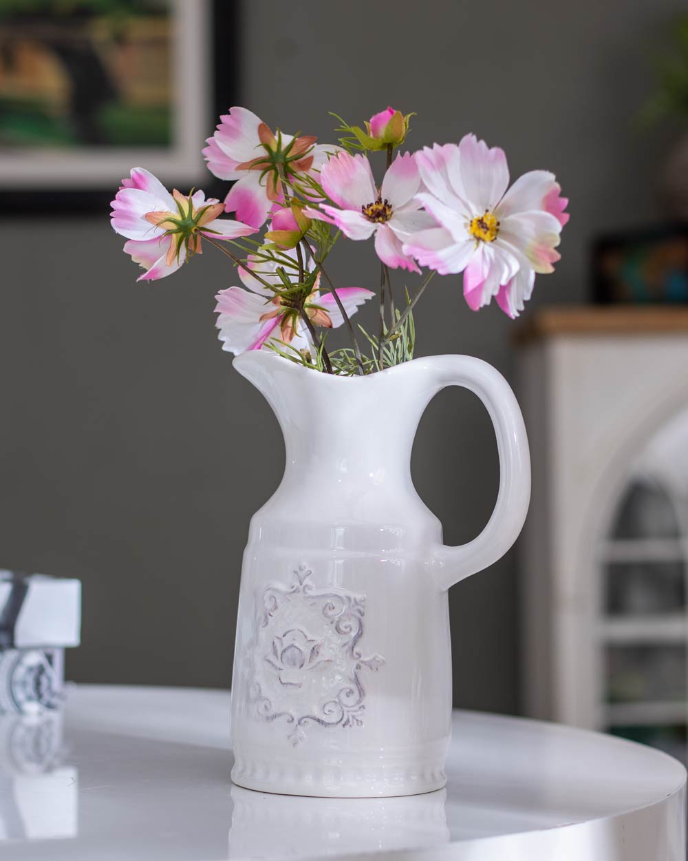 Crisp White Ceramic Pitcher Vase - III - The Decor Kart