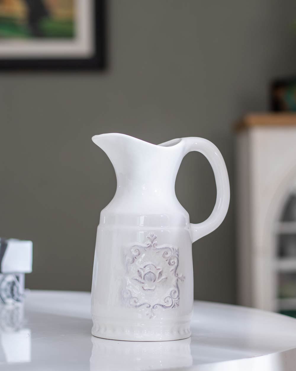 Crisp White Ceramic Pitcher Vase - III - The Decor Kart