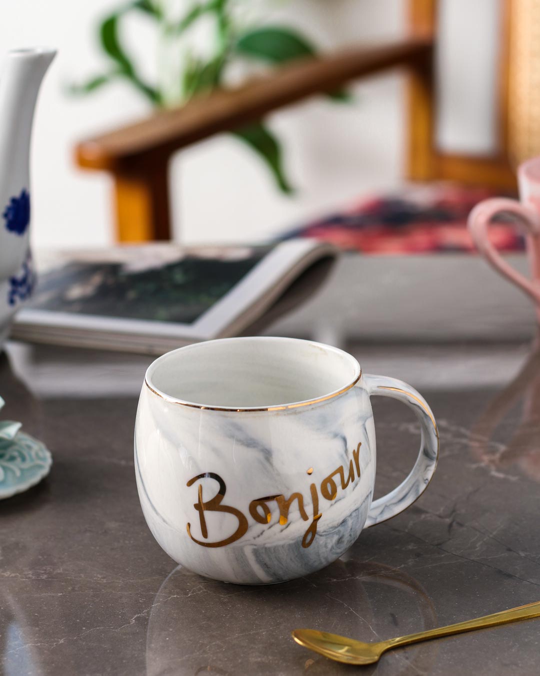 Bonjour Marbleised Mug - Grey - The Decor Kart