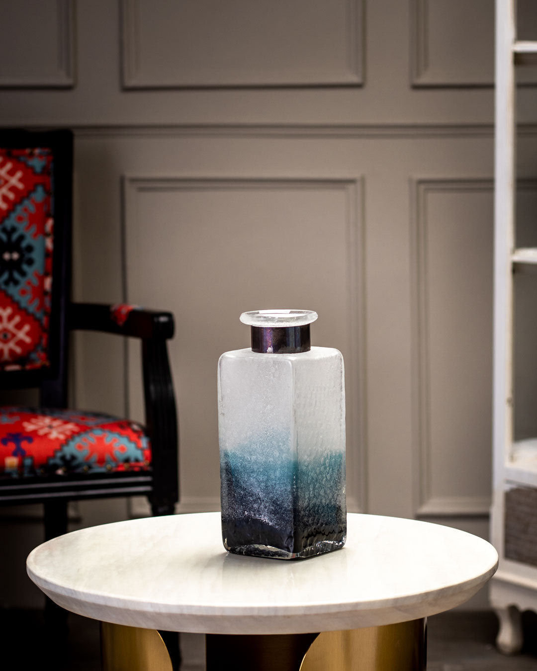 Blue Sedimentary Glass Vase - Short - The Decor Kart