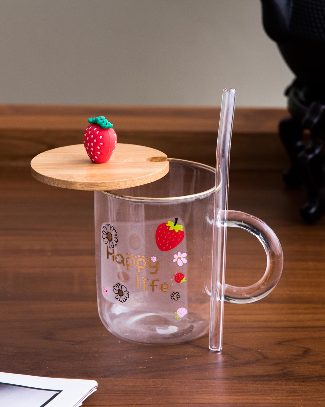 'Happy Life' Clear Coffee/Milk Mug