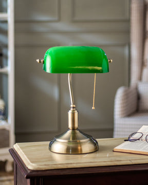 Banker's Lamp with brass base and bottle green shade