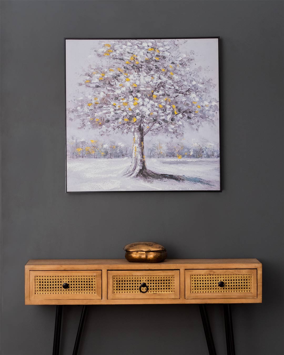 Tree Under the Willow Semi Hand-made Wall Art - 32*32 Inch - The Decor Kart