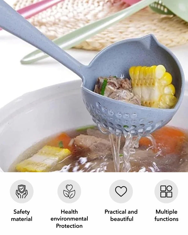 Kitchen Ladle Soup Pan Spoon with Filter Strainer - cream yellow