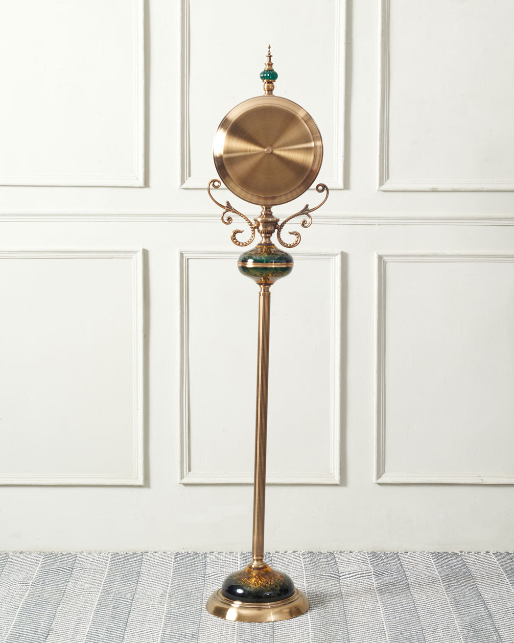 Polished brass 'Kensington' standing clock with opulent details for an aristocratic decor statement.