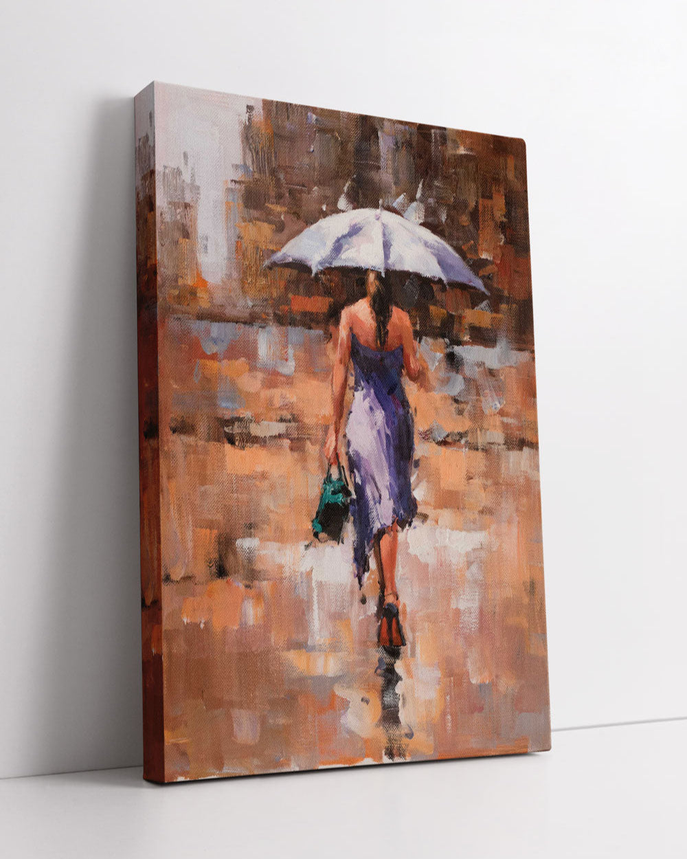 "Woman Walking In The Rain" Handmade Oil Painting 24"x 36" - The Decor Kart