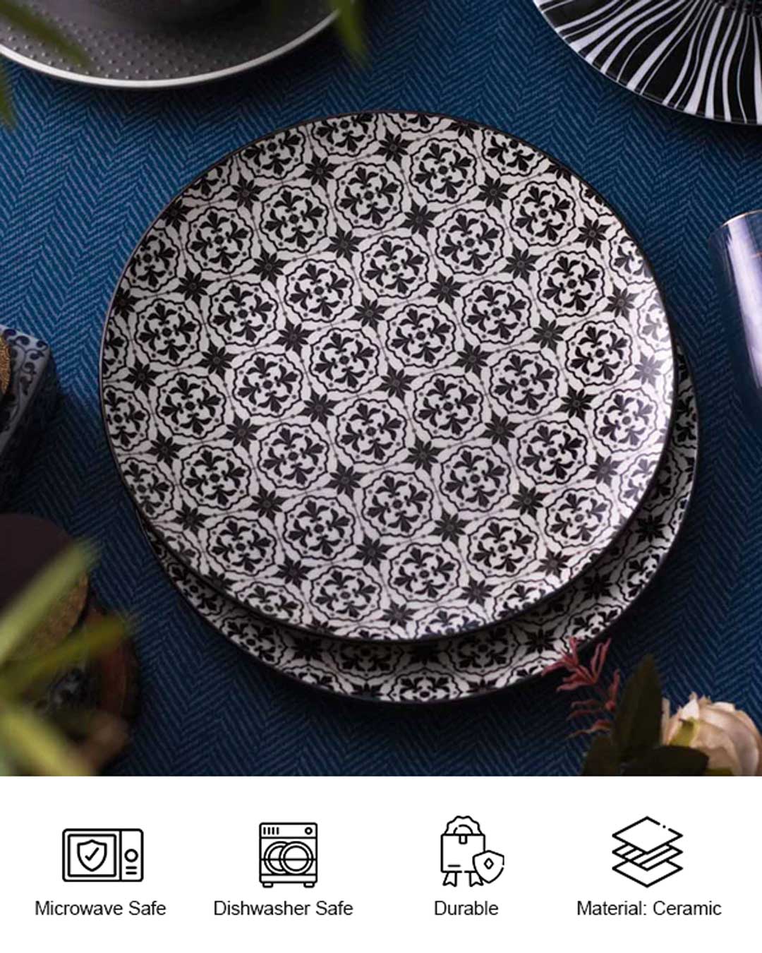 Black Patterned Dinner Plate