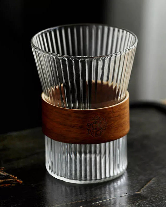 Origami Glass Mug with Wooden Grip Band - The Decor Kart