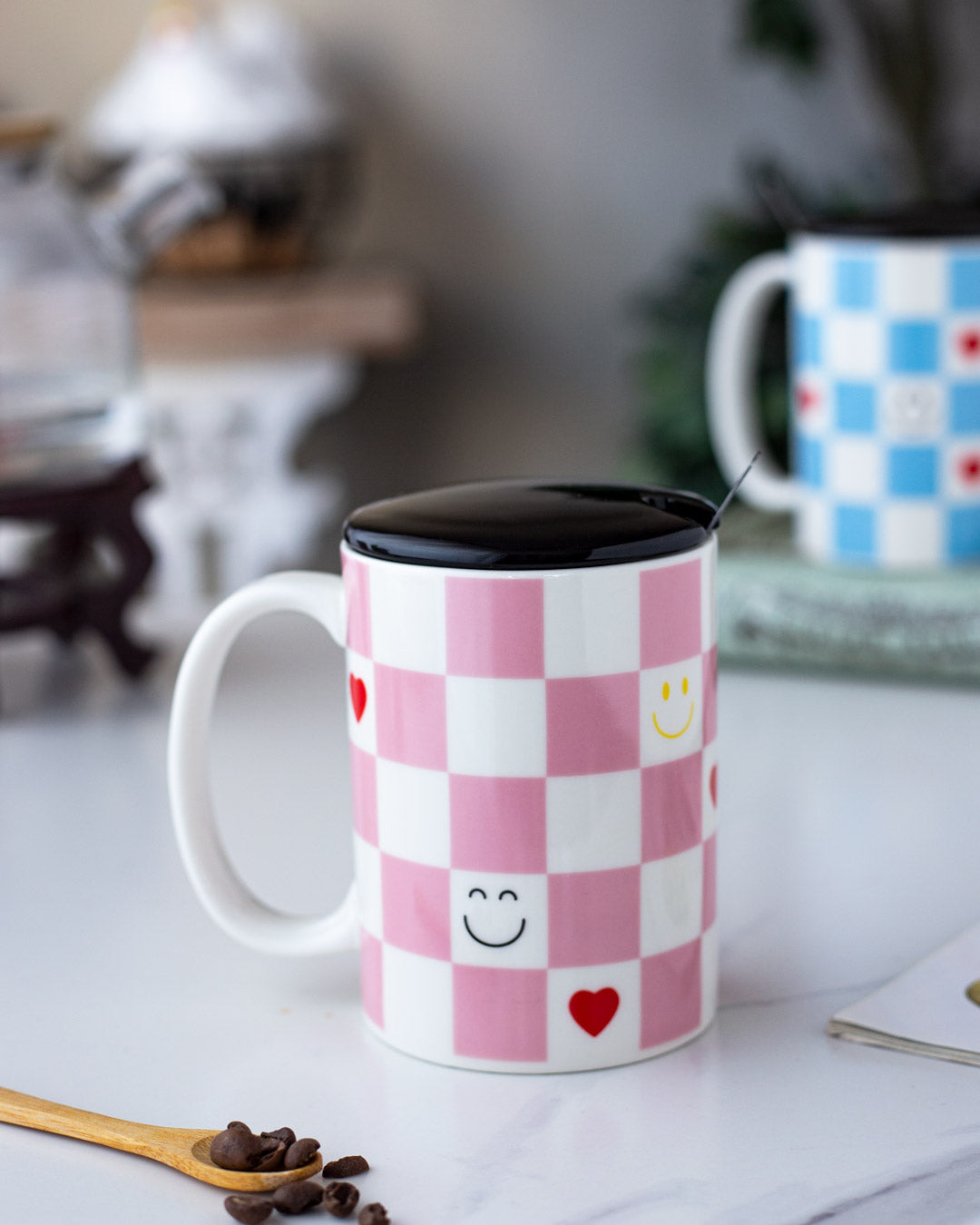 'Checkered' Coffee Mug Pink