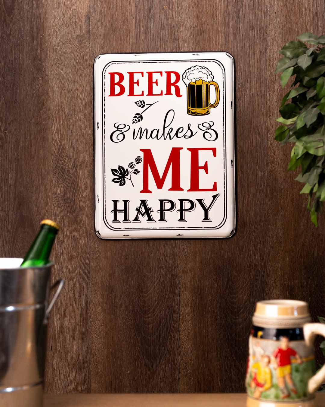 'Beer makes ME Happy' Tin Bar Sign - The Decor Kart