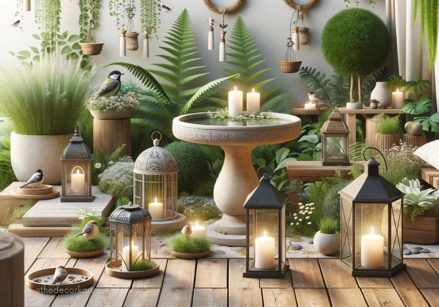 Designing Serene Outdoor Spaces with Beautiful Bird Baths, Bird Feeders and Lanterns from the Decor Kart