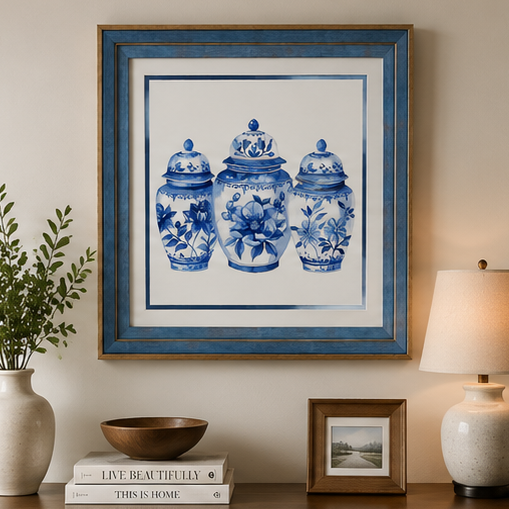 Blue & White Framed Wall Art