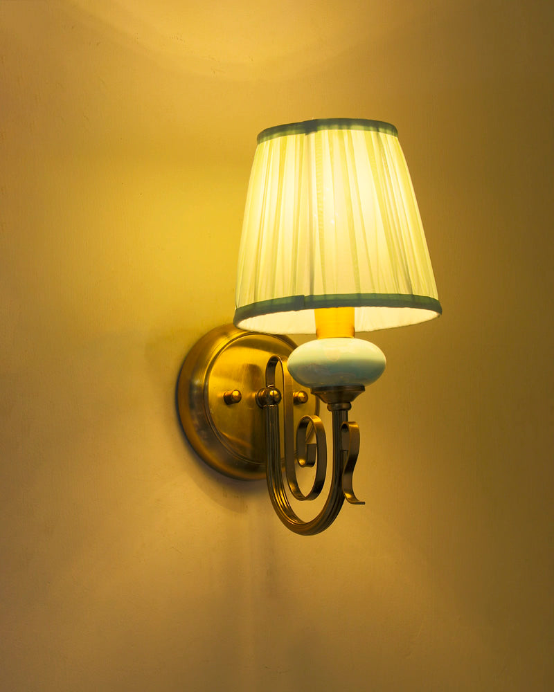 Vintage Gold Wall Light with Pastel Blue Accent 