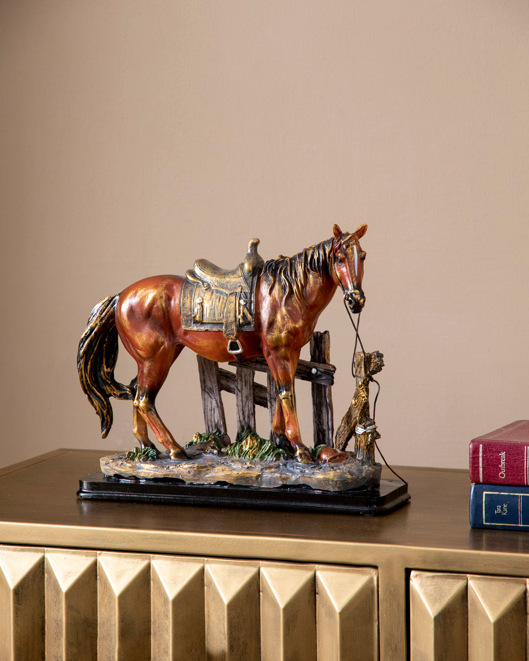 Saddled Rustic Decorative Horse Figurine 